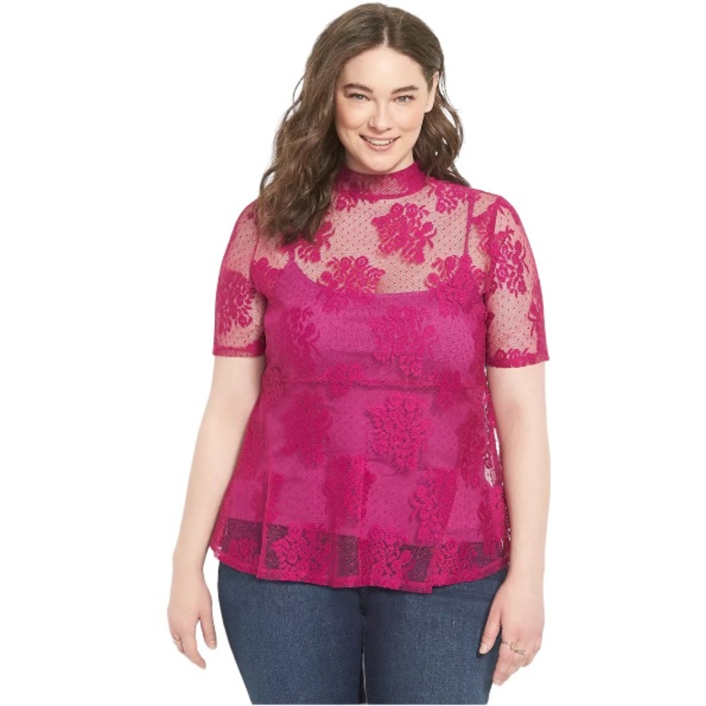Lane Bryant NWT Sheer Lace Mock Neck Top Size 22/24